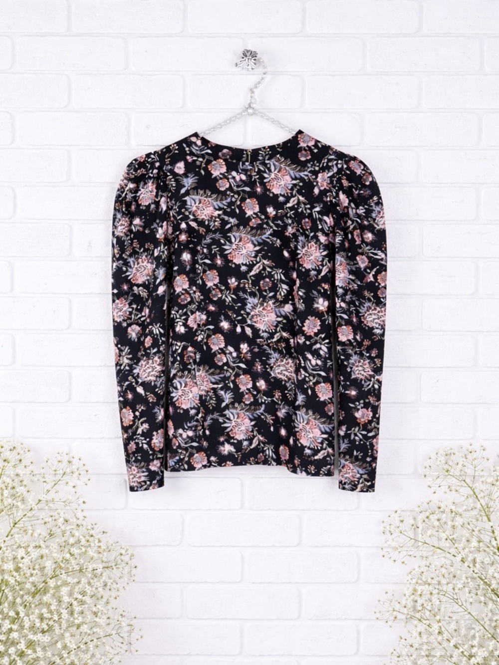 Ted Baker London Aimil Floral Puff Sleeve Cotton Top in Black Size 0
